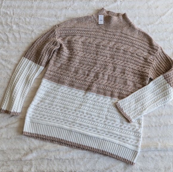 TALBOTS Marl Block Cable Knit Mockneck Sweater NEW! Size Large - Picture 3 of 8